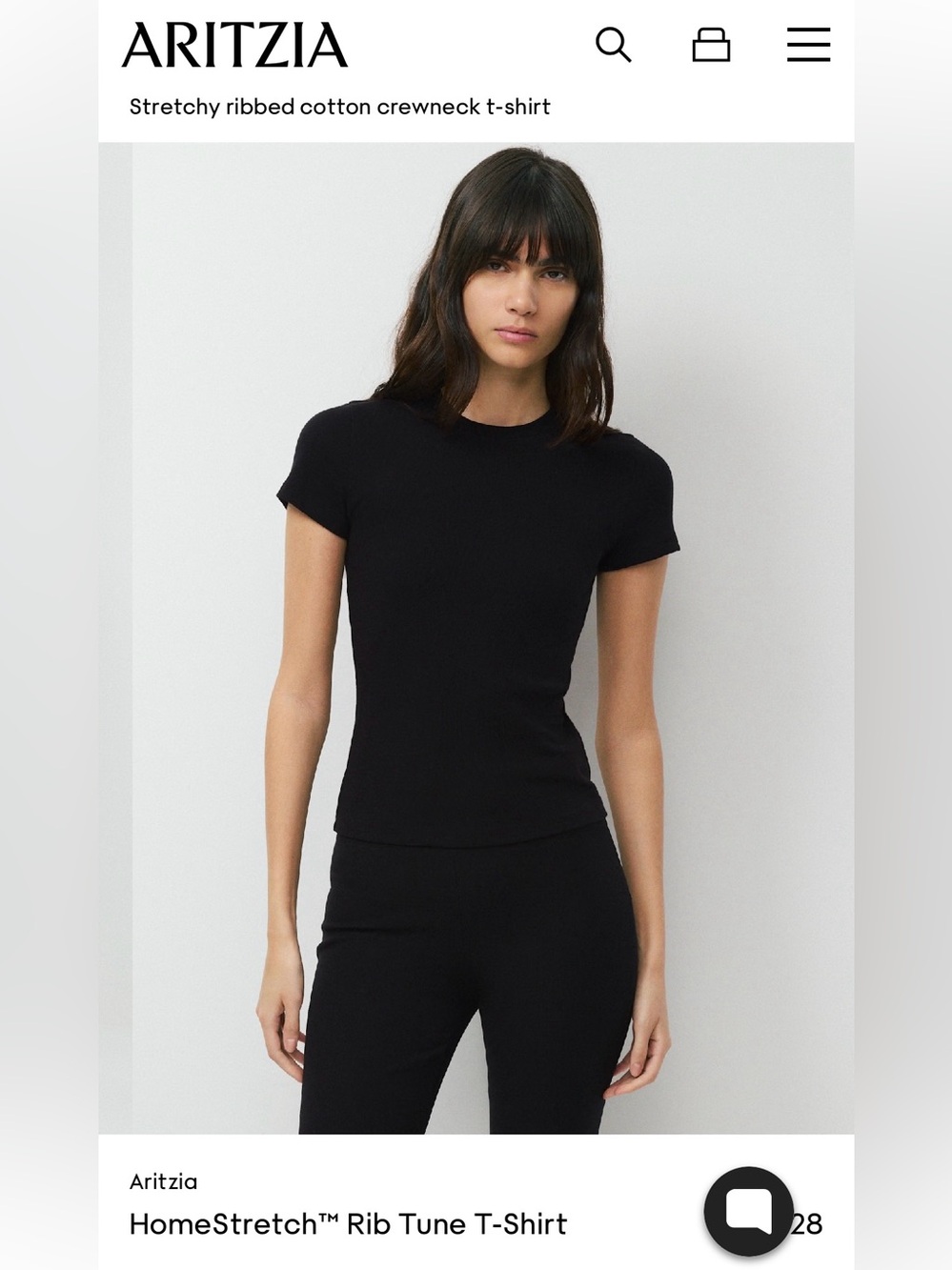 Aritzia Black Stretchy Ribbed Crewneck Short Sleeve Tee